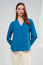 V Yaka Yumuşak Dokulu Bluz