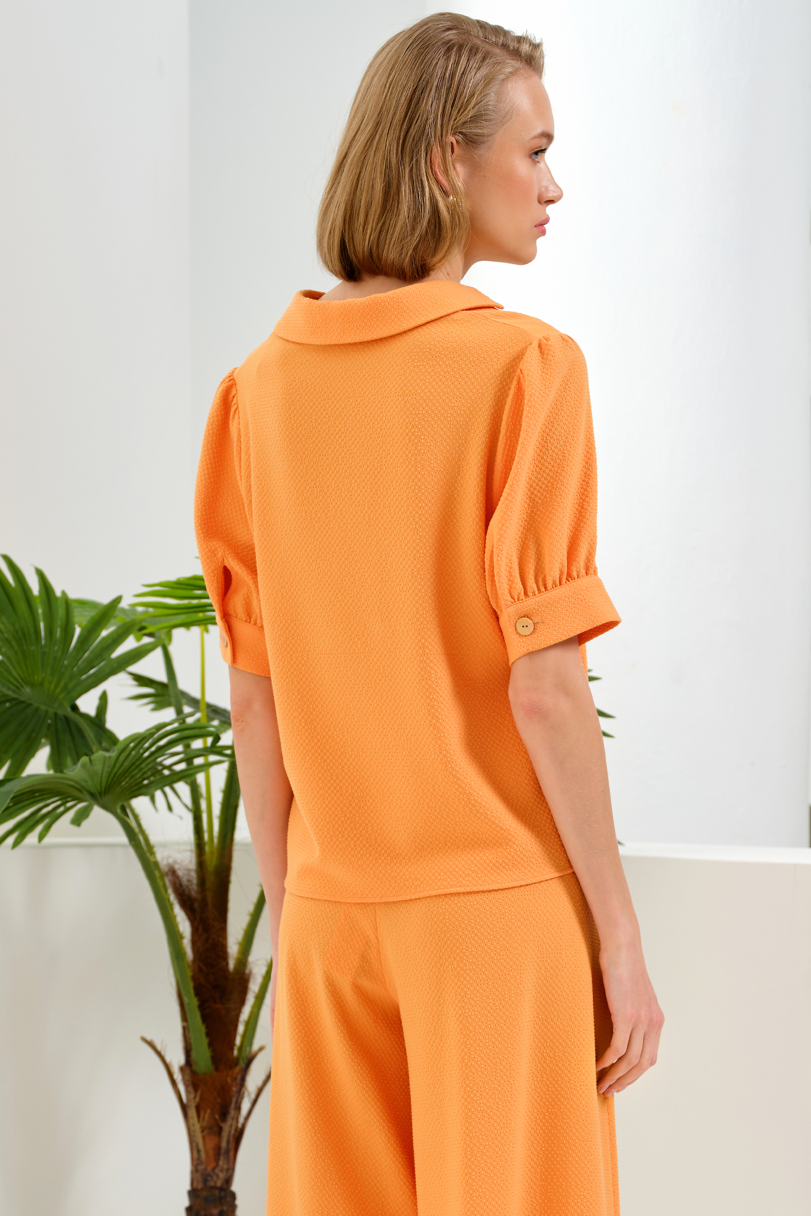 Yarım Kollu Dokulu Bluz