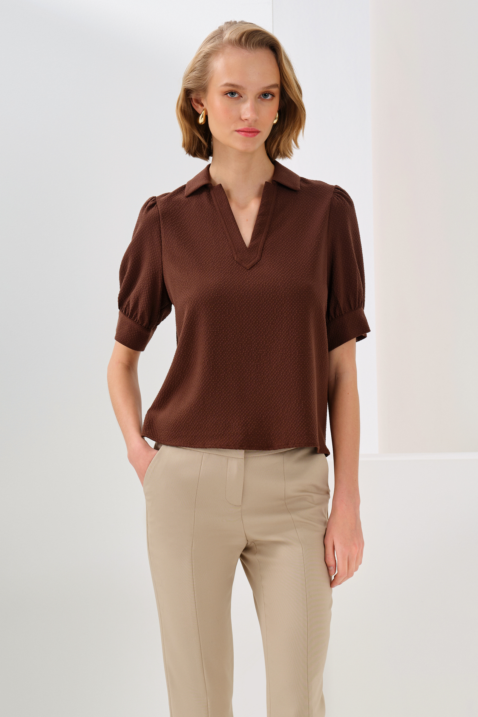 Yarım Kollu Dokulu Bluz