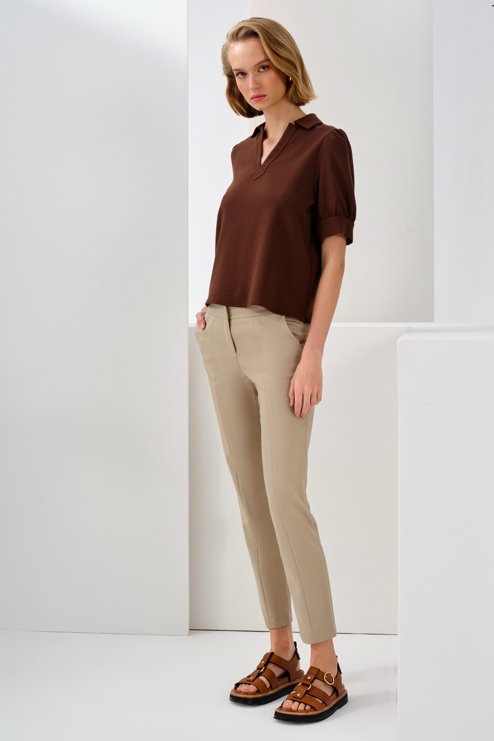 Yarım Kollu Dokulu Bluz