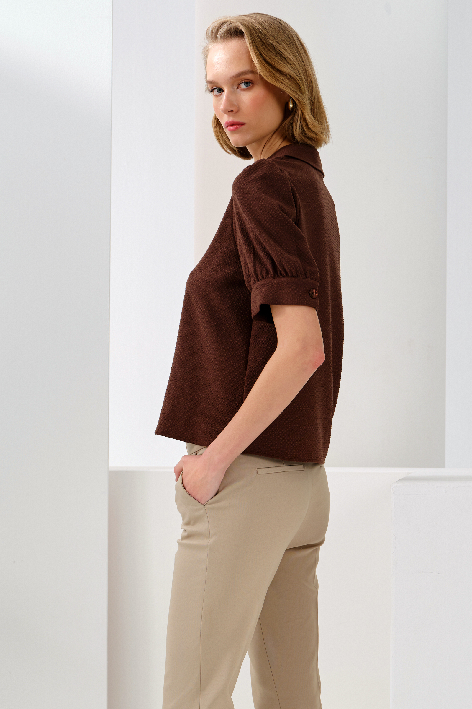 Yarım Kollu Dokulu Bluz