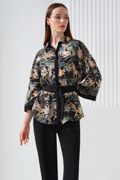 Sırt Detaylı Kemerli Kimono