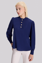 Düğmeli Dik Yaka Bluz