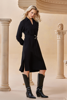 Yırtmaçlı Gömlek Yaka Midi Boy Elbise