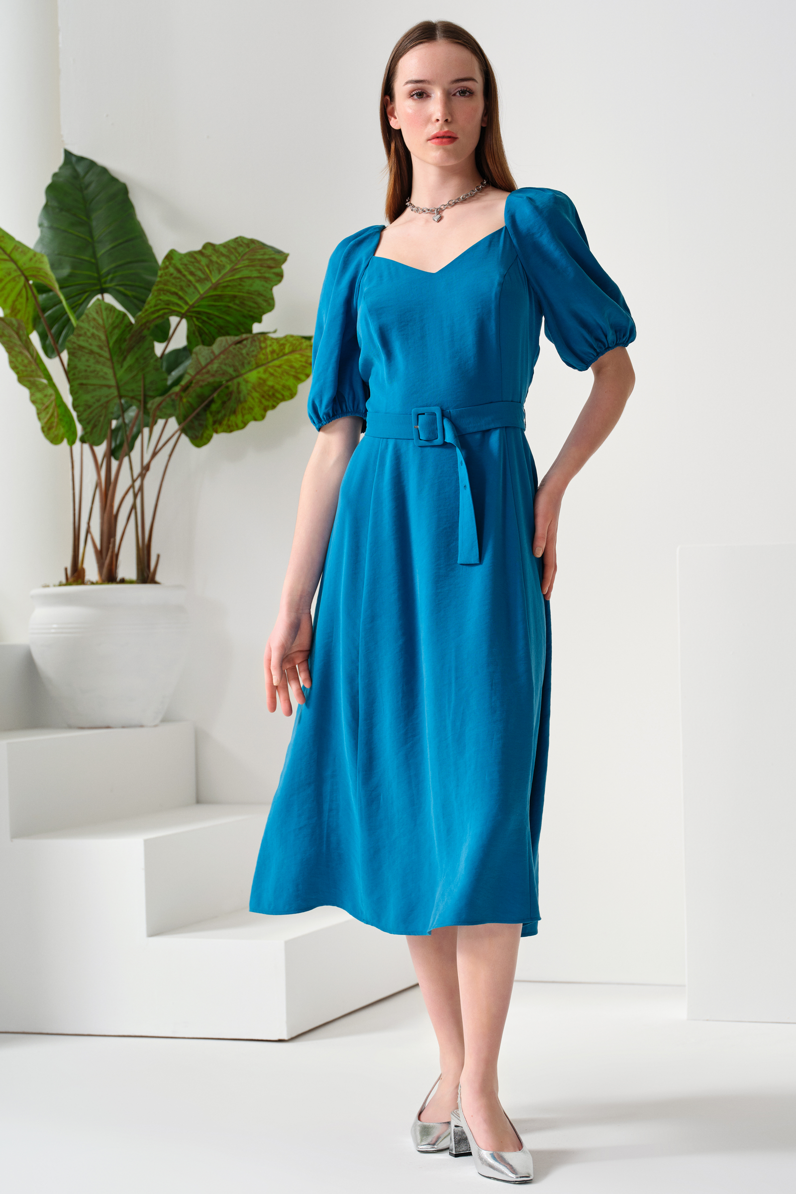 Kemerli Midi Boy Elbise