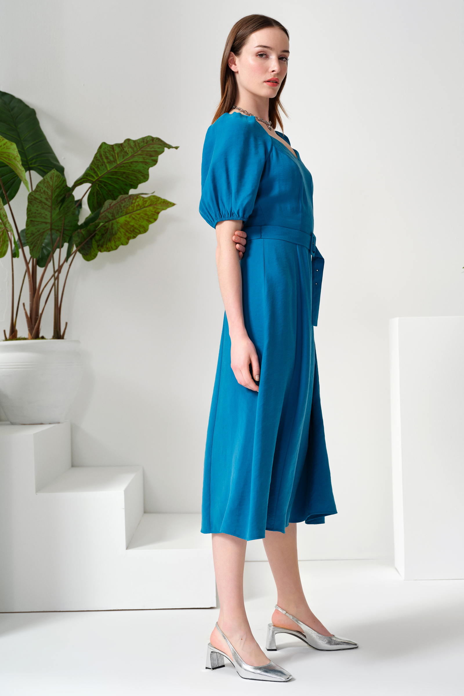 Kemerli Midi Boy Elbise