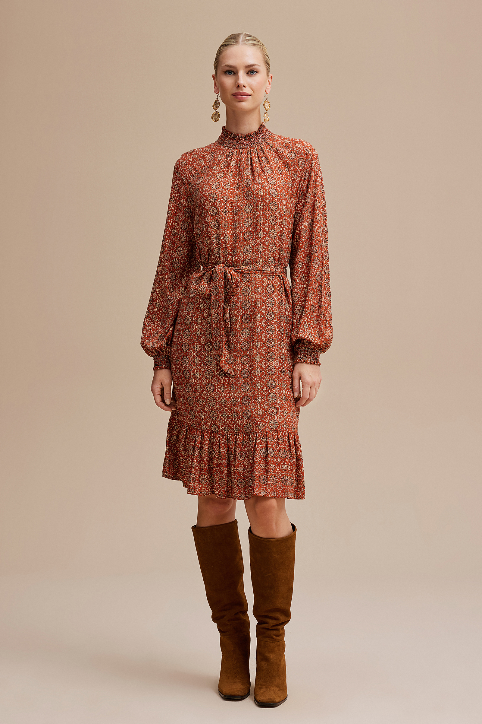 NARAMAXX 1589 ELBİSE SİYAH LALE DESEN