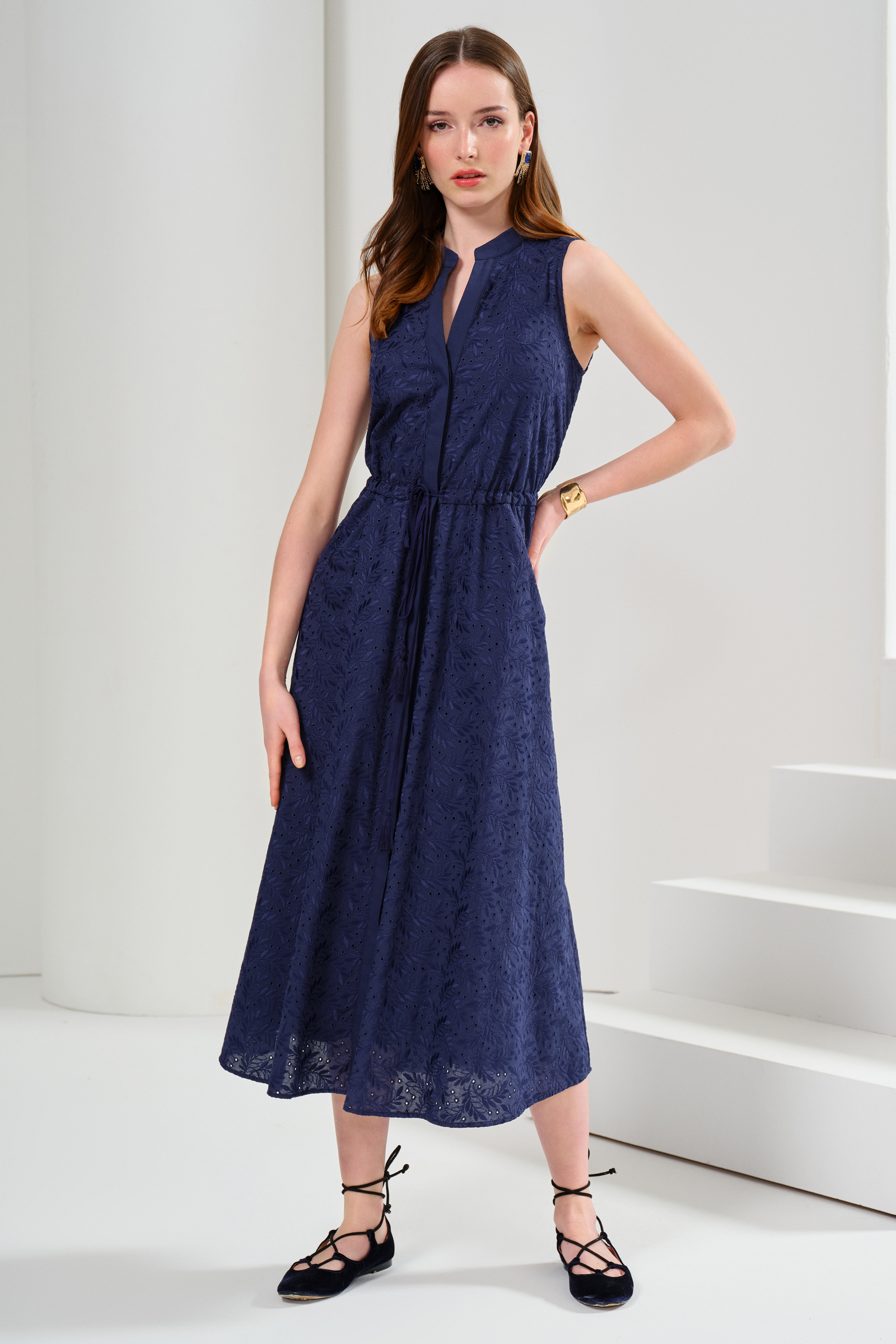 Dokulu Midi Boy Elbise