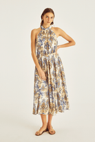 Halter Yaka Midi Boy Desenli Elbise