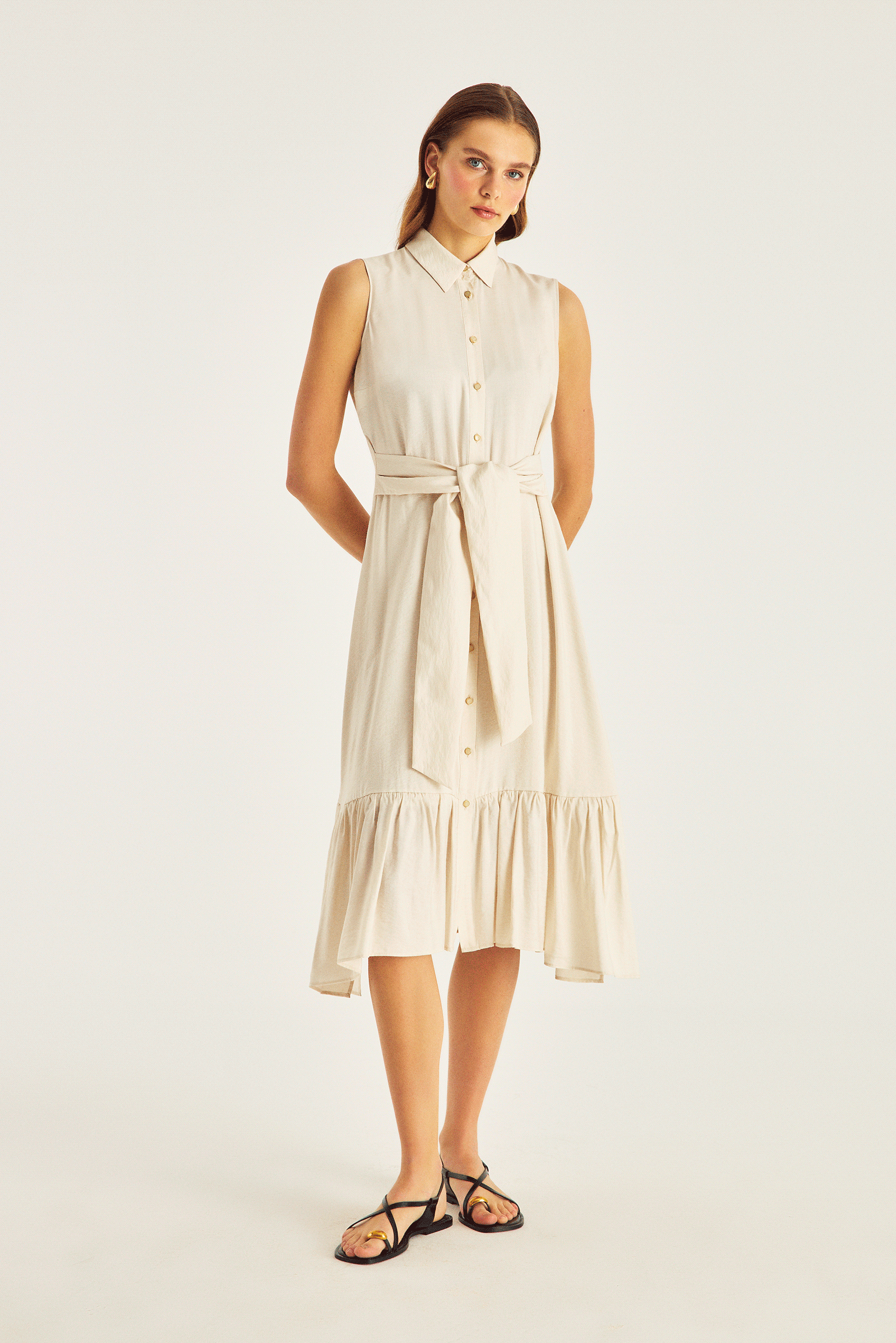 Bağlama Detaylı Midi Boy Fırfırlı Elbise