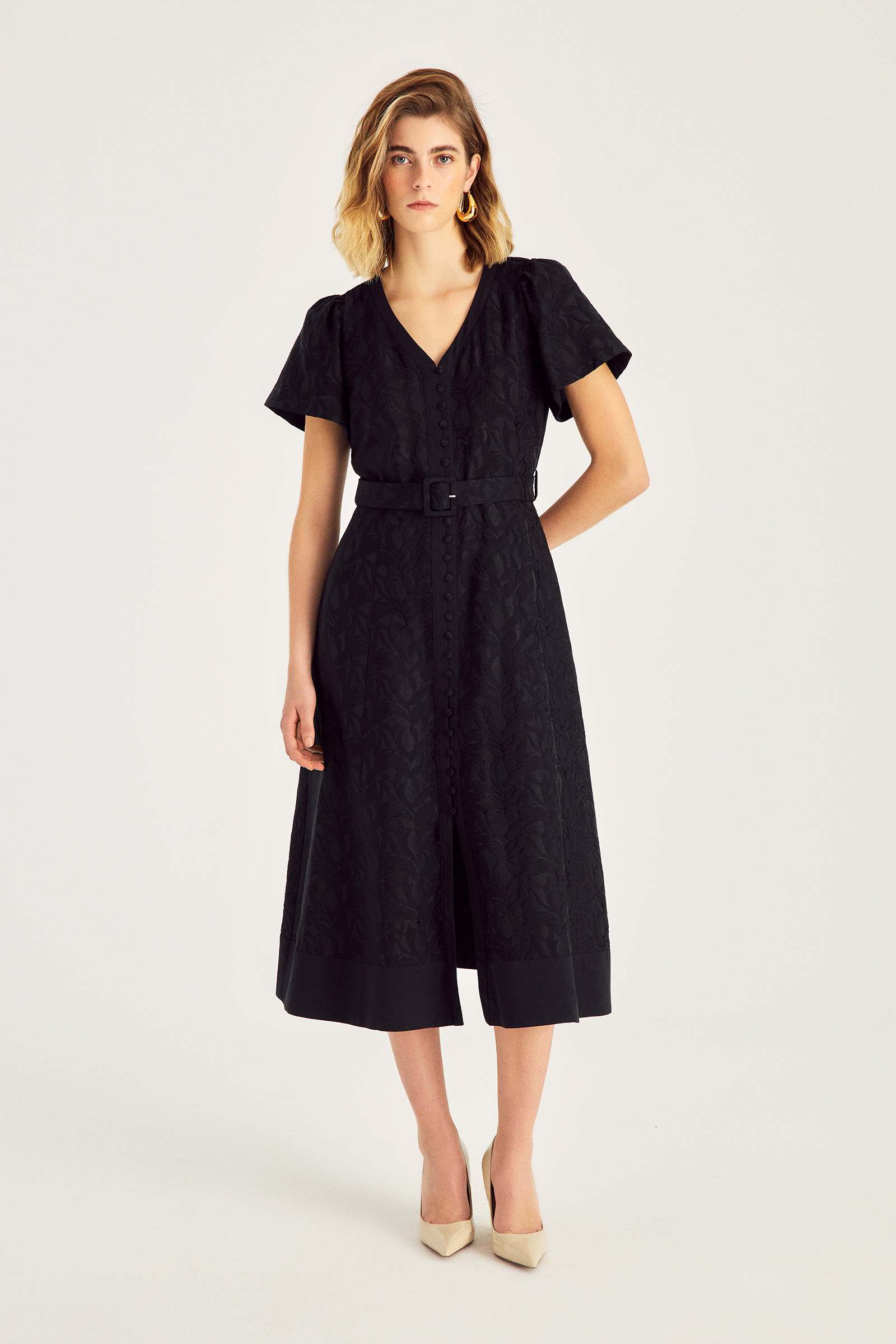 Jakarlı Midi Boy Elbise