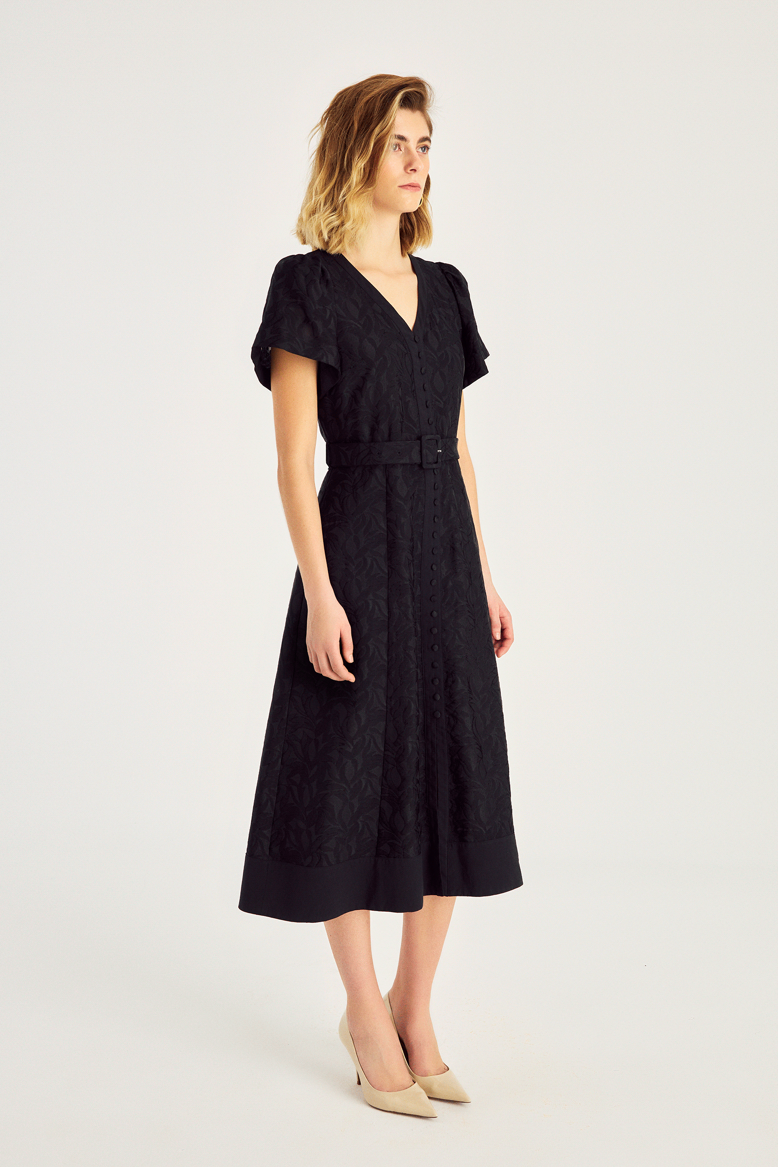 Jakarlı Midi Boy Elbise