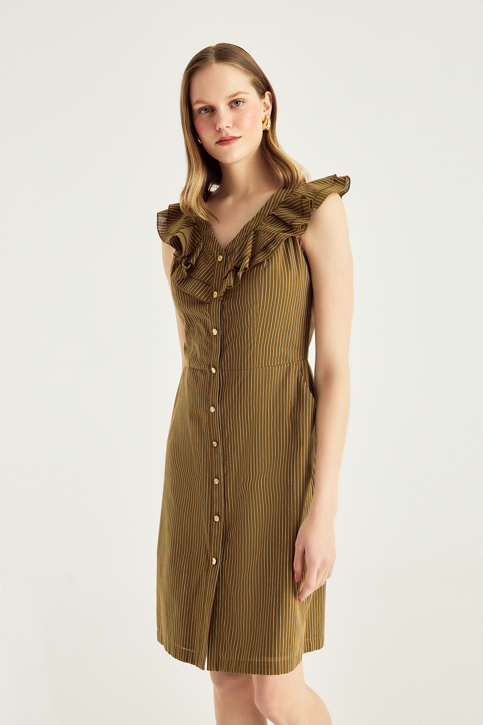 Fırfırlı Diz Boy Elbise