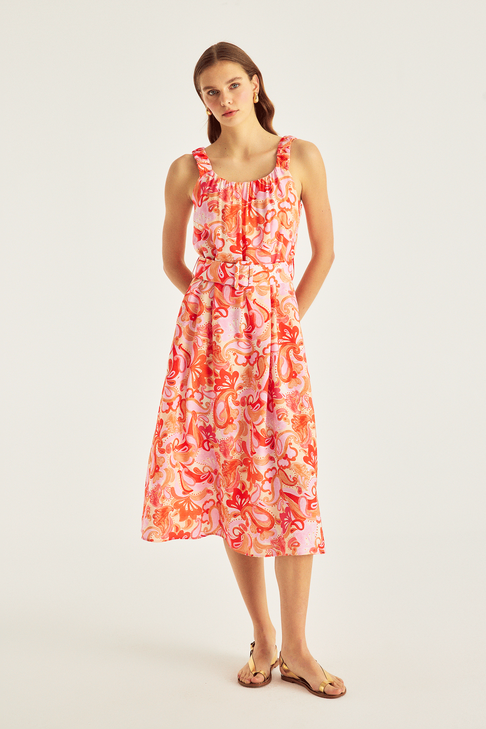 Desenli Midi Boy Elbise