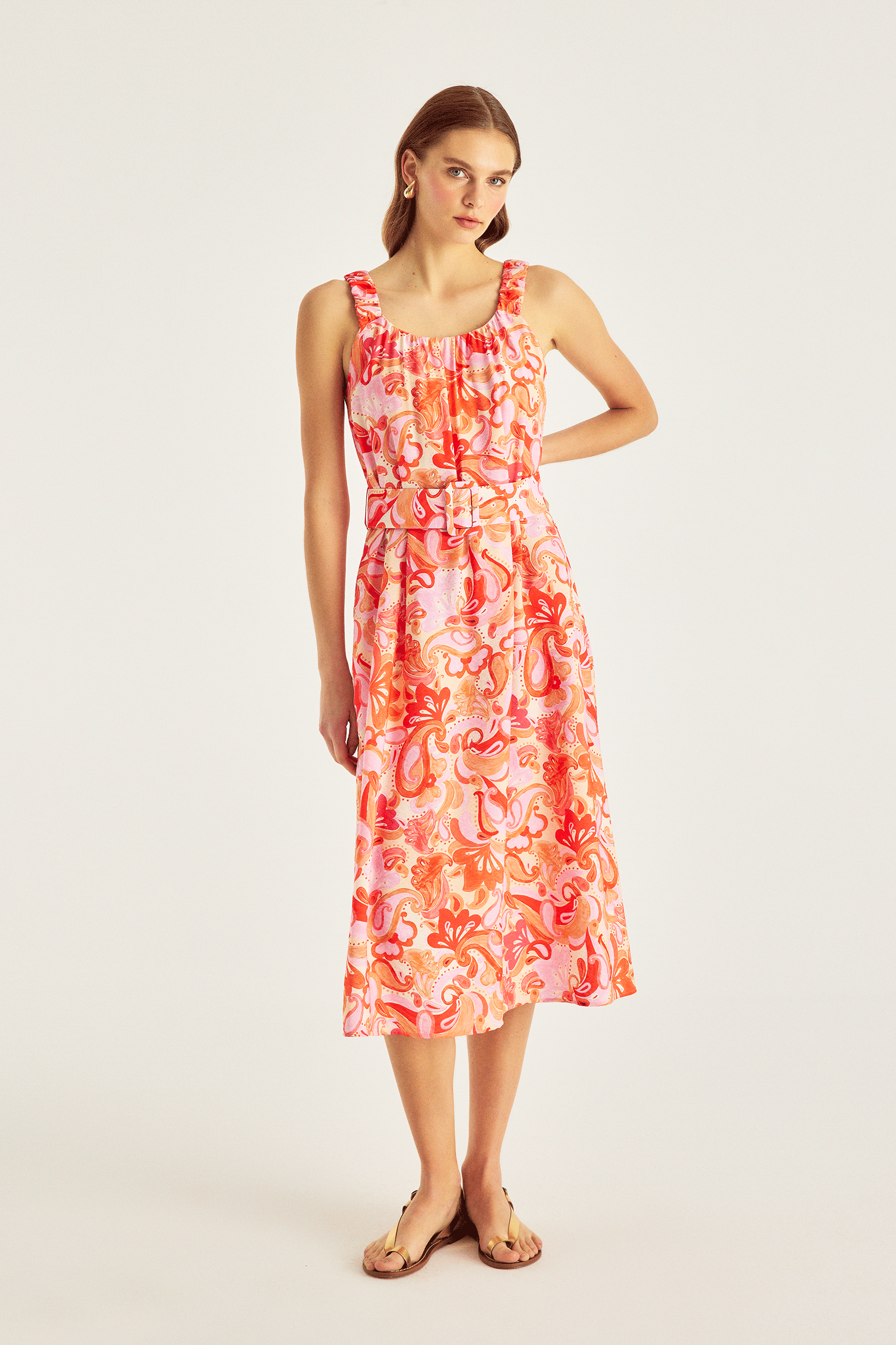 Desenli Midi Boy Elbise