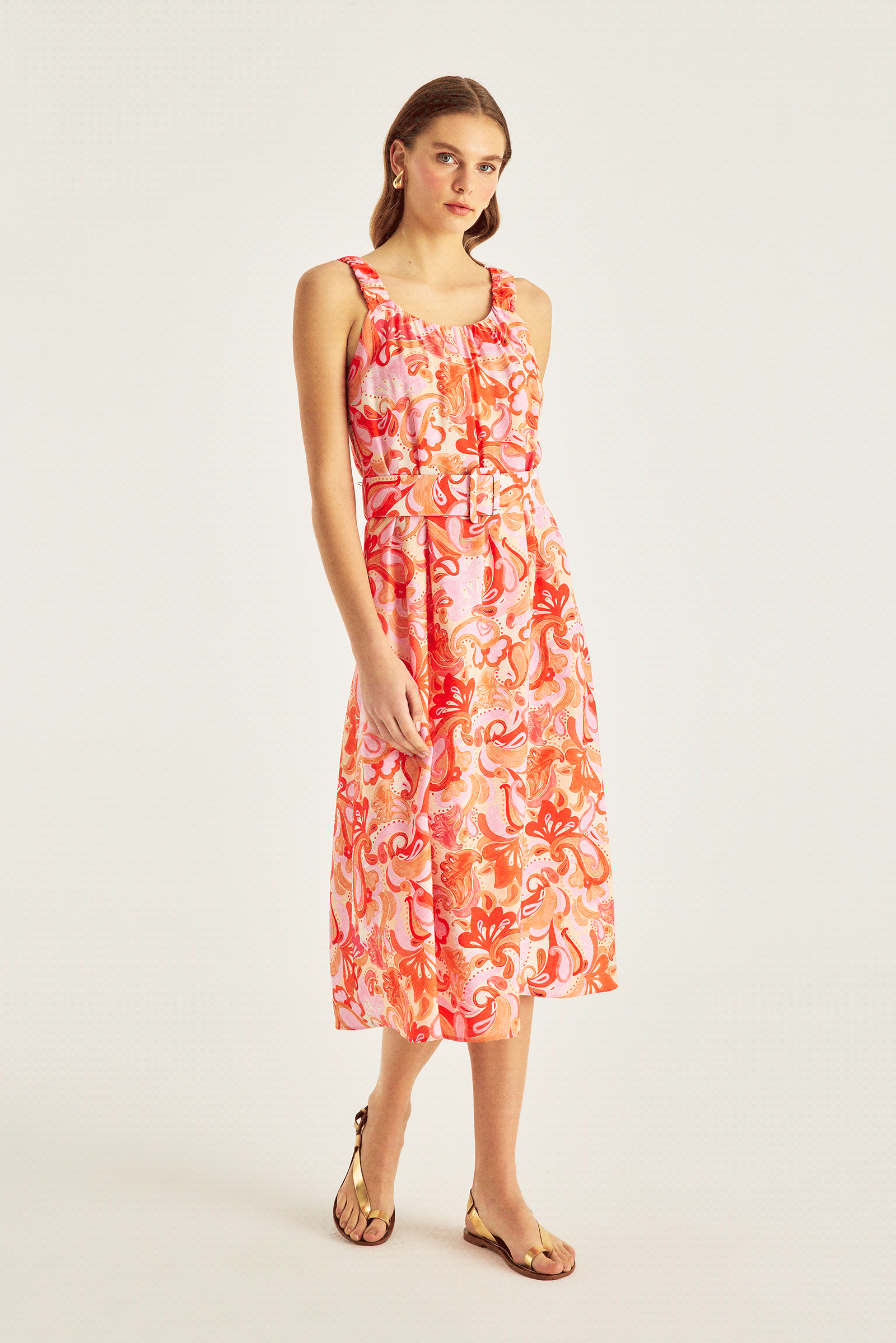 Desenli Midi Boy Elbise