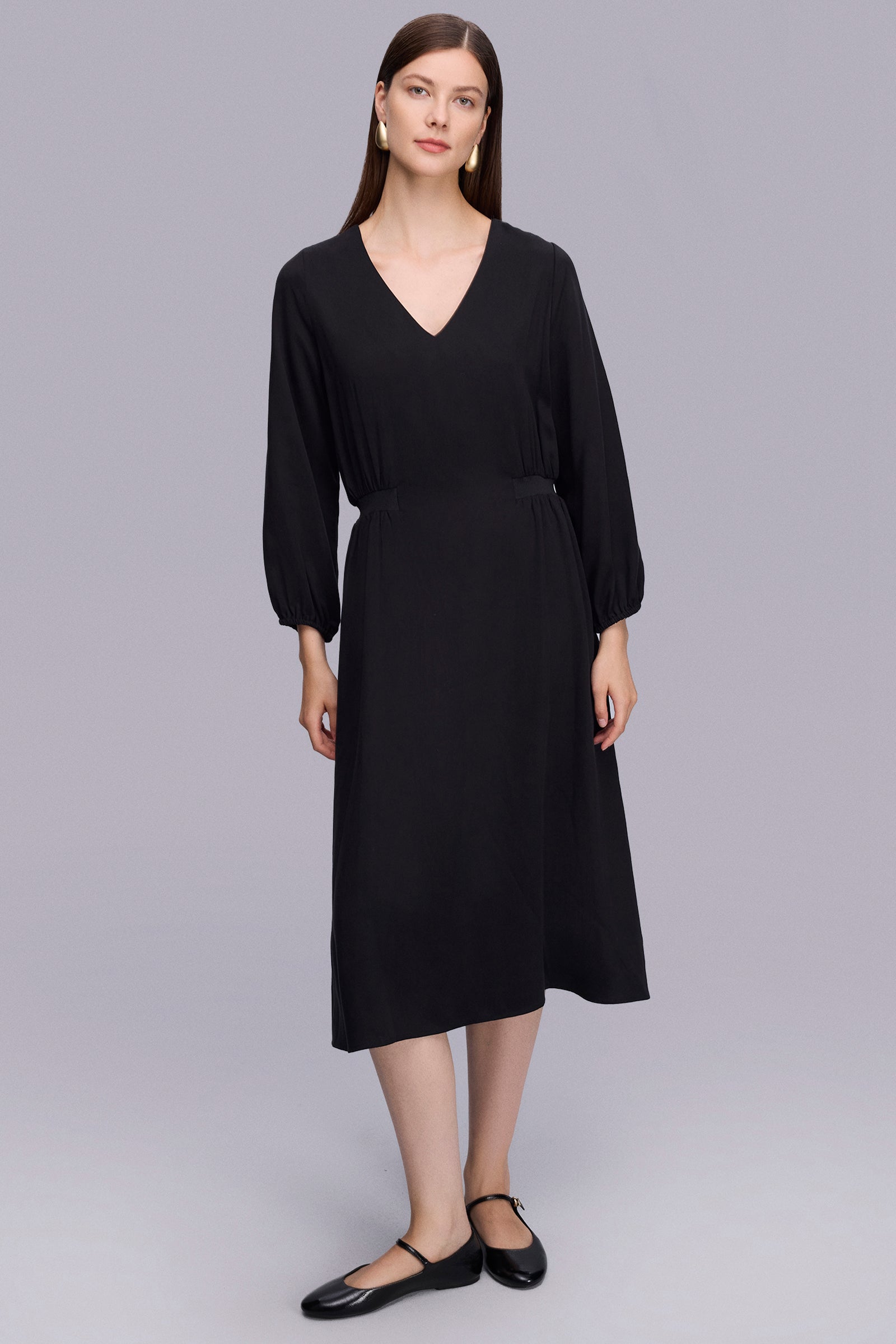 Beli Lastik Detaylı Midi Boy Elbise