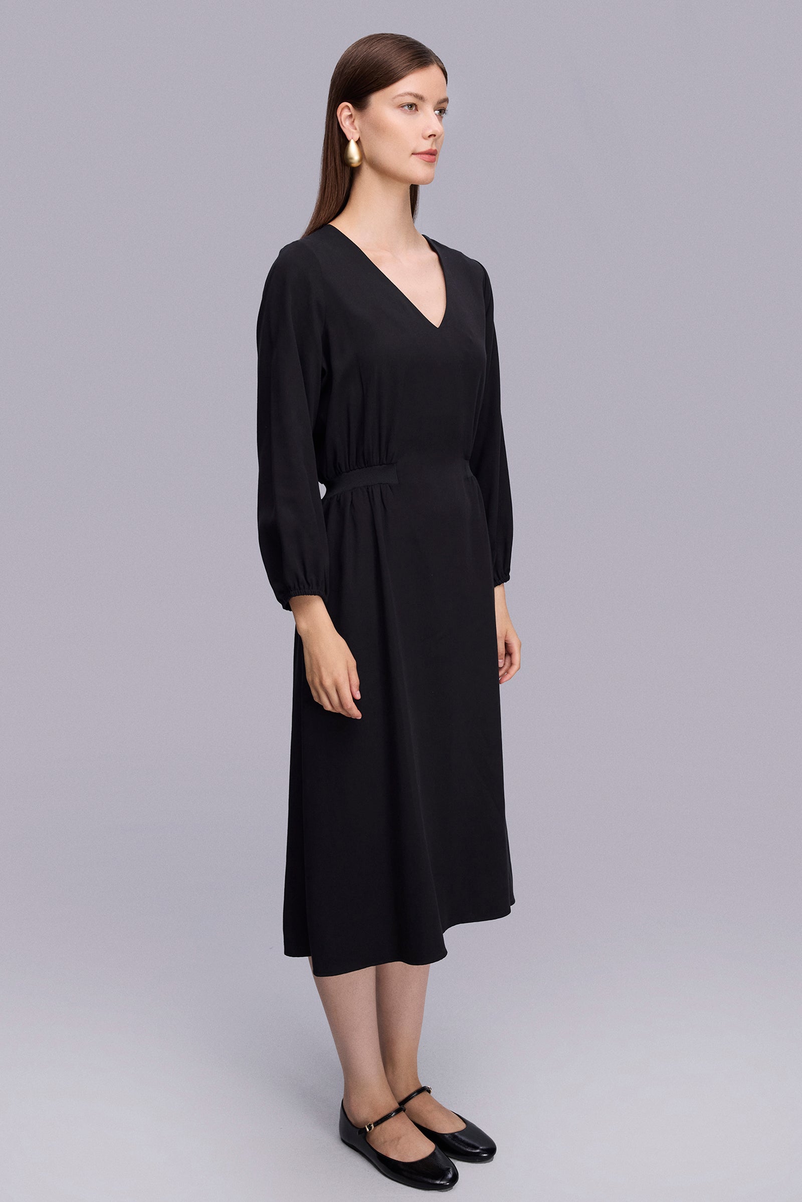 Beli Lastik Detaylı Midi Boy Elbise