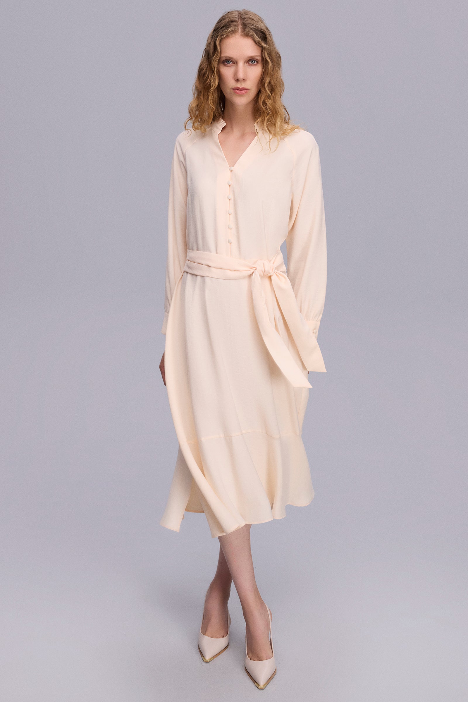 Geometrik Desen Kışaklı Midi Boy Elbise