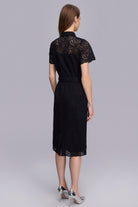 Taşlı Düğmeli Midi Boy Dantel Elbise