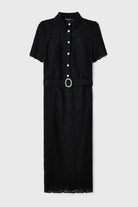 Taşlı Düğmeli Midi Boy Dantel Elbise