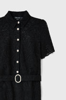 Taşlı Düğmeli Midi Boy Dantel Elbise