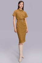 Taşlı Düğmeli Midi Boy Dantel Elbise