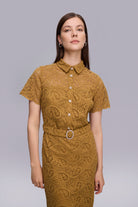 Taşlı Düğmeli Midi Boy Dantel Elbise