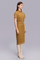 Taşlı Düğmeli Midi Boy Dantel Elbise