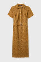 Taşlı Düğmeli Midi Boy Dantel Elbise