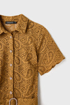 Taşlı Düğmeli Midi Boy Dantel Elbise