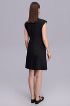 Cep Kapaklı V Yaka Diz Boy Elbise