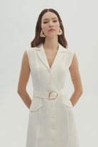 Kemerli Ve Cepli Midi Boy Elbise