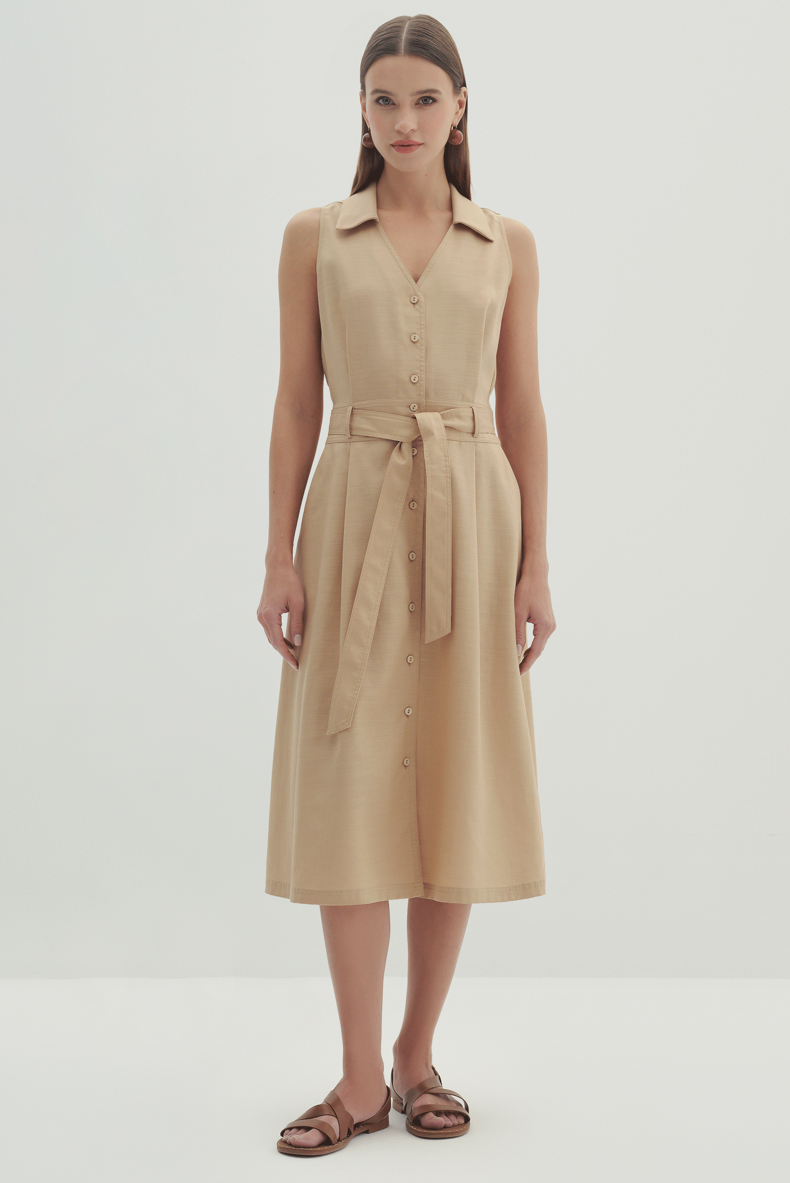 Kolsuz Kuşaklı Midi Boy Elbise