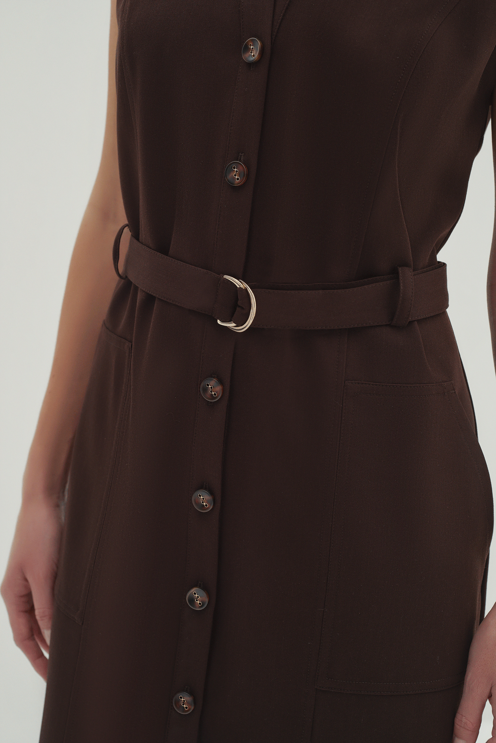 Düğmeli Kemerli Midi Boy Elbise