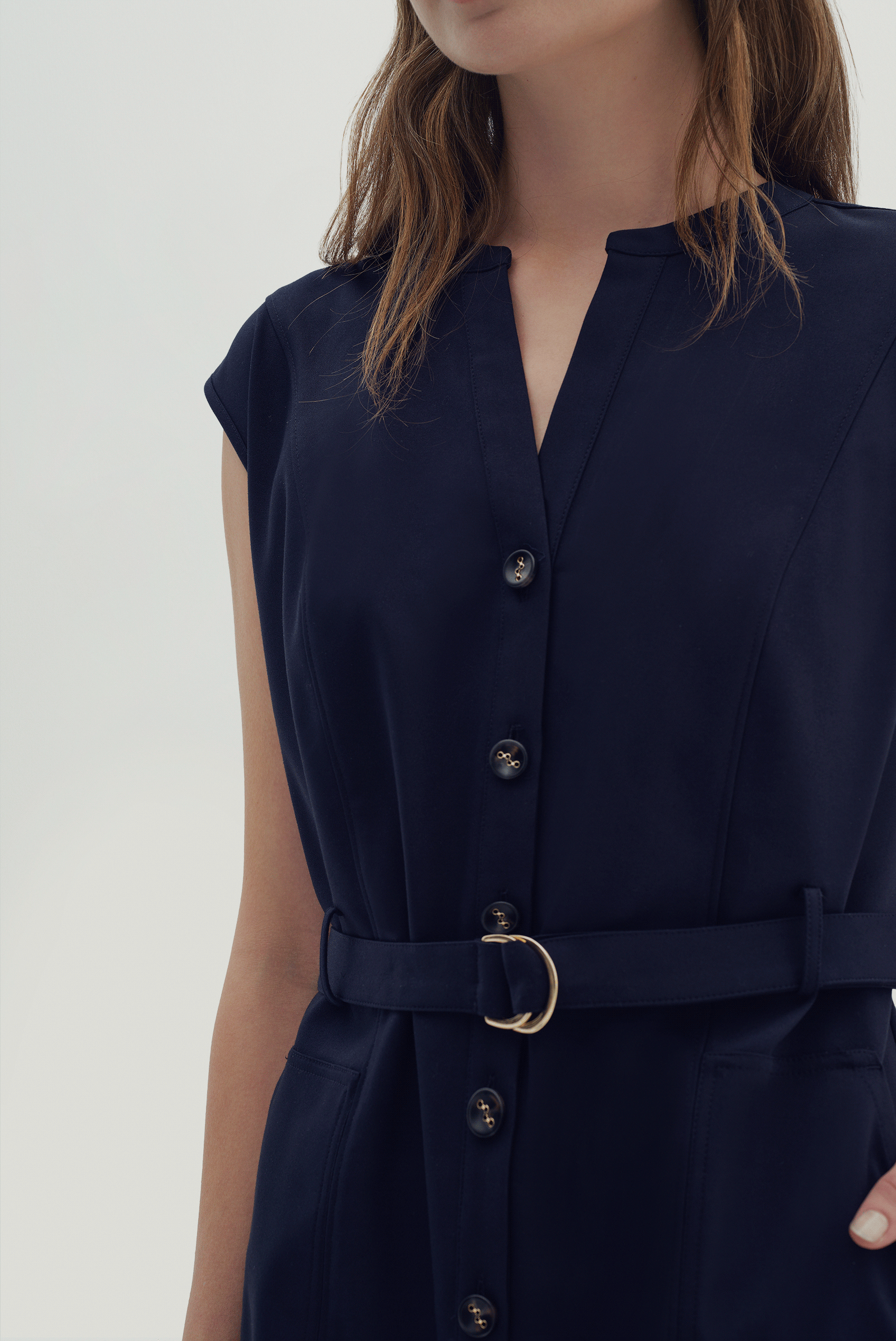 Düğmeli Kemerli Midi Boy Elbise