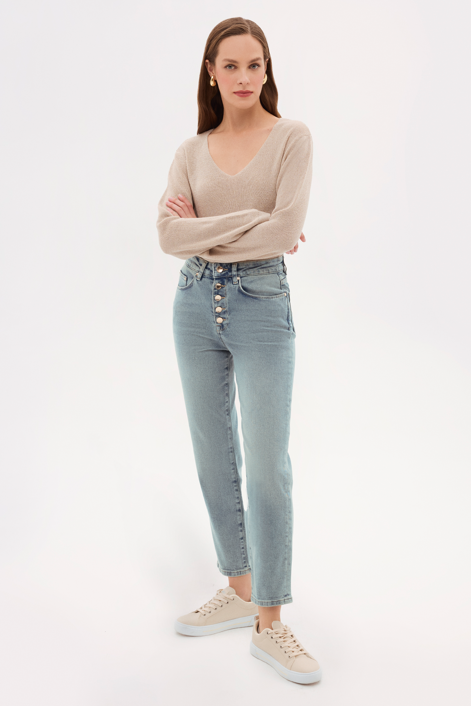 Beş Düğmeli Havuç Form Denim Pantolon