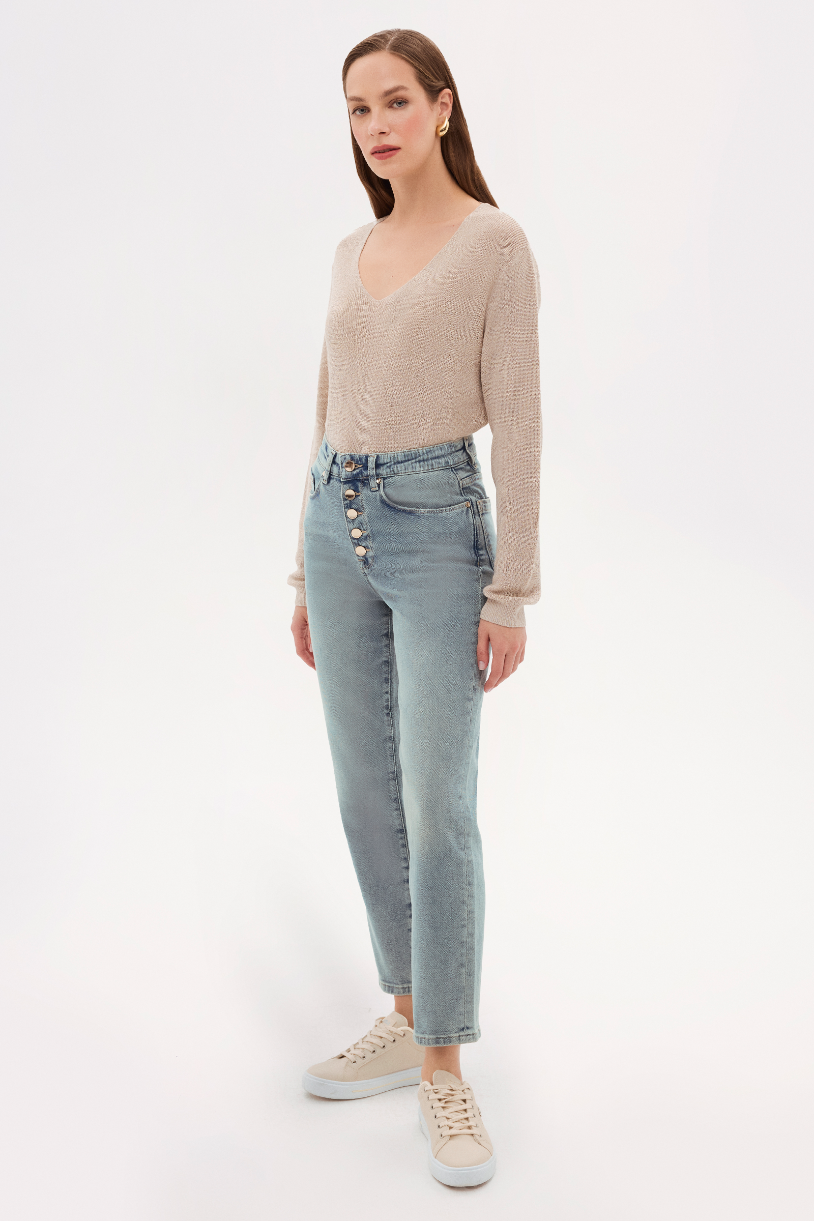 Beş Düğmeli Havuç Form Denim Pantolon