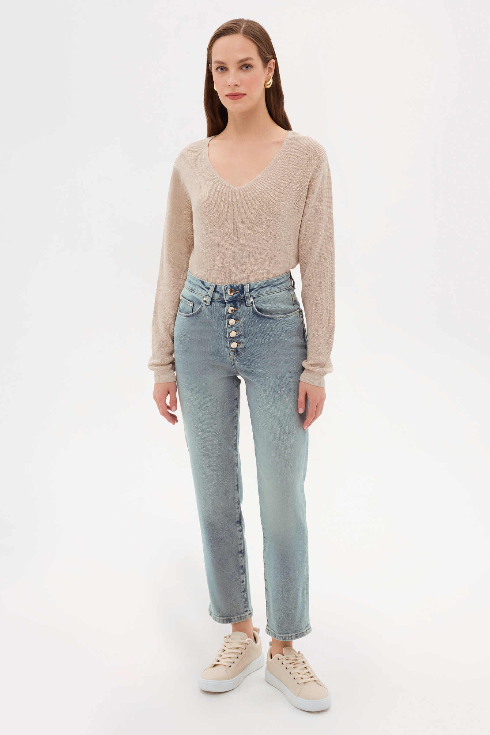 Beş Düğmeli Havuç Form Denim Pantolon