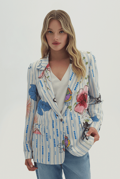 Çiçek Desenli Blazer Ceket