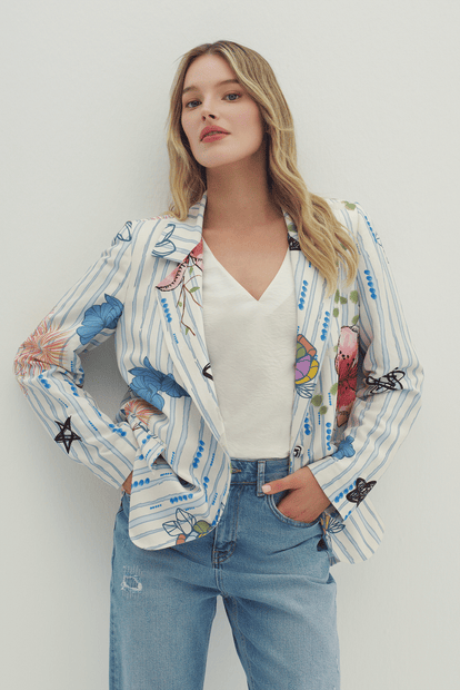 Çiçek Desenli Blazer Ceket