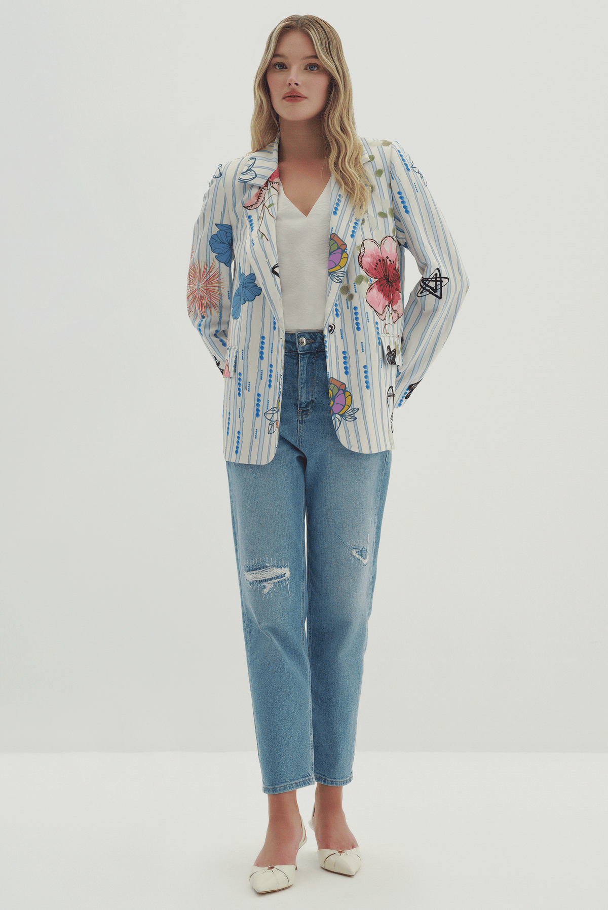 Çiçek Desenli Blazer Ceket
