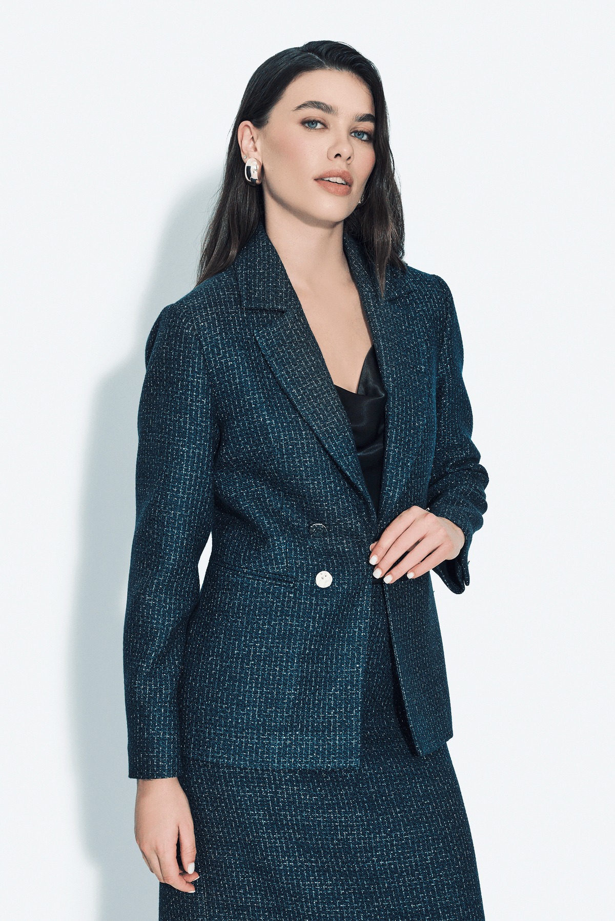 Kruvaze Metal Düğmeli Blazer Ceket