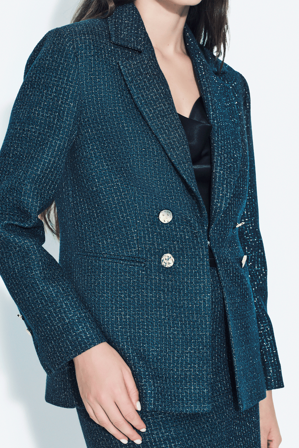 Kruvaze Metal Düğmeli Blazer Ceket