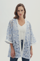 Şerit Detaylı Desenli Kimono
