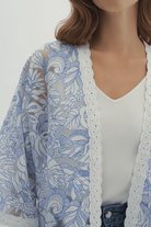 Şerit Detaylı Desenli Kimono