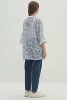 Şerit Detaylı Desenli Kimono