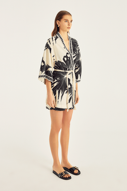 Desenli Keten Kimono