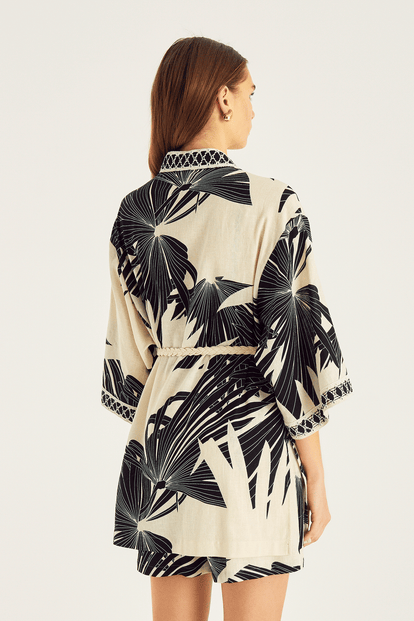 Desenli Keten Kimono