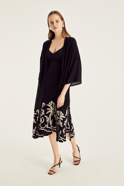 Nakışlı Siyah Kimono